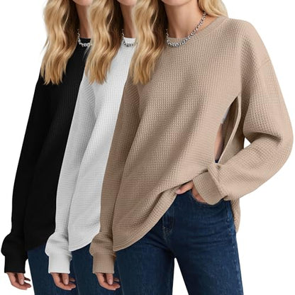 Oakgarden 3 Pack Women's Oversized Nursing Tops - color: Khaki, White, Black, size: Medium