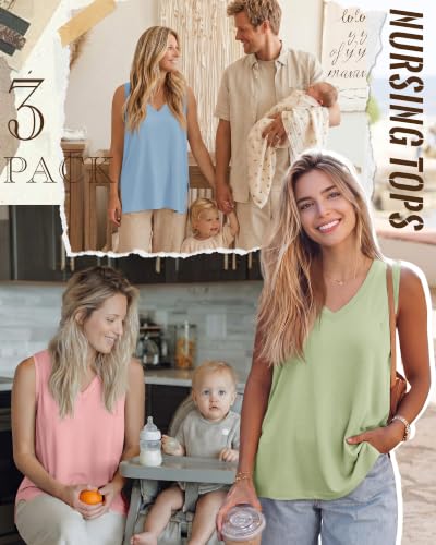 3 Pack Womens Maternity Nursing Tank Top - color: Blue, Pink, Macaron Green, size: X-Large