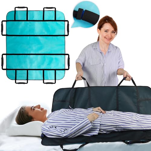 Patient Positioning Bed Pads with Reinforced Handles–48" x 40" Washable & Reusable Transfer Sheets, Draw Sheets for Elderly Care, Turning, Lifting & Repositioning - color: 01blue-48*40"