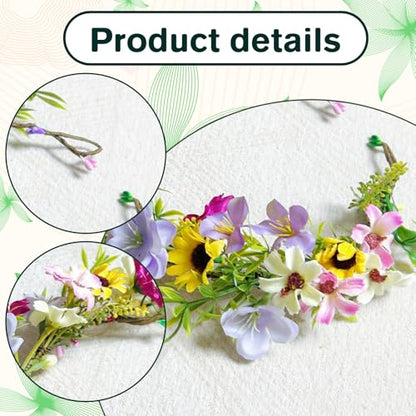 Fairy Flower Crown Headband, Sunflower Daisy Floral Headpiece - color: Multicolor A
