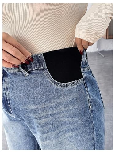 MakeMeChic Women's Maternity Jeans Loose Fit Over The Belly Pants - color: Blue and White, size: Medium