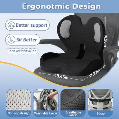 Seat Cushion,Memory Foam Chair Cushion for Office and Car - color: Black+mesh Cloth