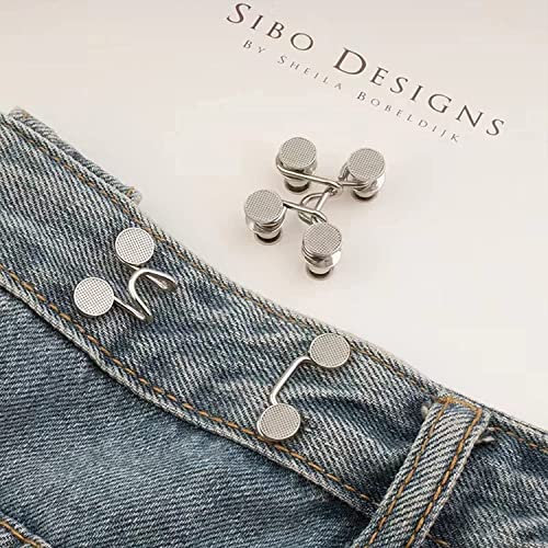 6 Set Adjustable Jeans Button Pant Waist Tightener - color: 6pc Silver