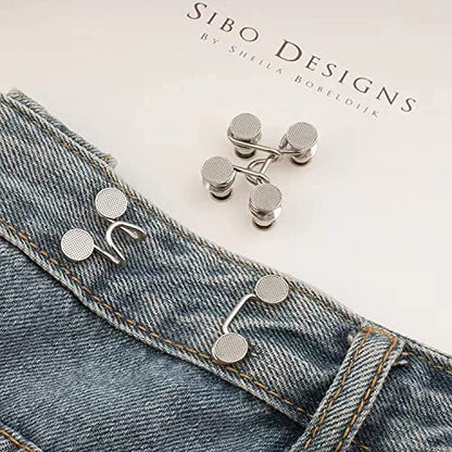 6 Set Adjustable Jeans Button Pant Waist Tightener - color: 6pc Silver