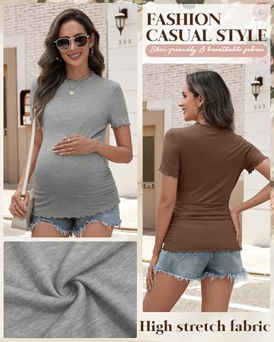 Ficerd 4 Pack Women's Maternity Pregnancy Tops - color: Black, Gray, White, Brown, size: X-Large