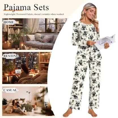 Addtoo Womens Fall Pajama Sets 2026 2 Piece Long Sleeve Soft Loungewear - color: Black Floret, size: Medium