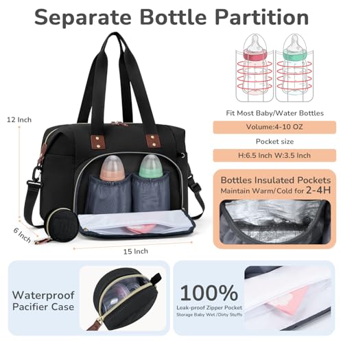 Tenot Diaper Bag Tote, Baby Bags with Pacifier Case Black - color: Black, size: Medium