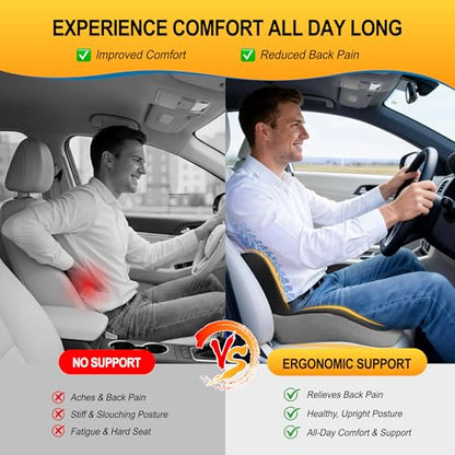 Allaboutsla Car Seat Cushion with Lumbar Support Pillow, Car Back Support - color: Black&grey