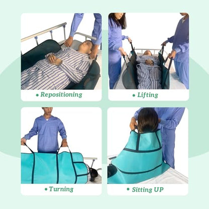 Patient Positioning Bed Pads with Reinforced Handles–48" x 40" Washable & Reusable Transfer Sheets, Draw Sheets for Elderly Care, Turning, Lifting & Repositioning - color: 01blue-48*40"