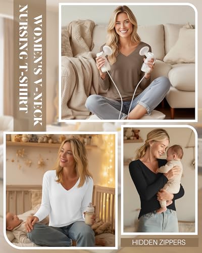 Huukeay 3 Pack Maternity Nursing Tops Breastfeeding Shirts - color: Black, White, Coffee, size: Medium
