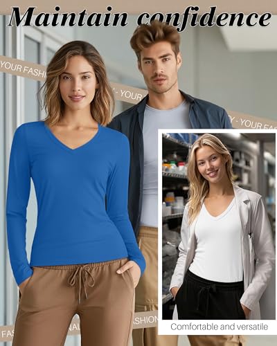 Xaatren 4 Pack Women's Under Scrubs Long Sleeve Shirts - color: Blue, Light Mixed Gray, Black, White, size: X-Large