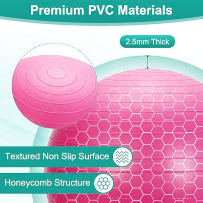 Yoga Ball, Exercise Ball Anti‑Slip Stability Pilates - color: Pink, size: 21.7"