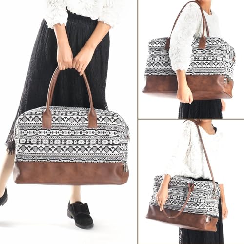 MyMealivos Canvas Weekender Bag Travel Duffel Shoe Compartment Overnight - color: black