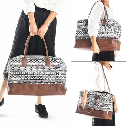 MyMealivos Canvas Weekender Bag Travel Duffel Shoe Compartment Overnight - color: black