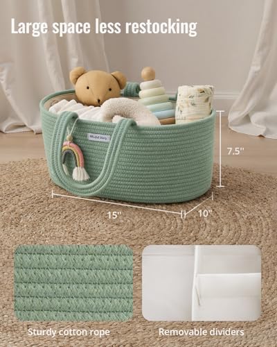 Blissful Diary Diaper Caddy Organizer, Woven Cotton Rope, Green - color: Oval Green