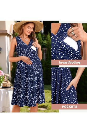 OUGES Women's Wrap Tank Breastfeeding Nursing Maternity Dress - color: Sleeveless-floral W, size: Medium