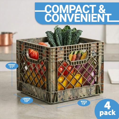 Milk Crate, Stackable Plastic Storage Bin, Camo, 16 Qt, 4-Pack - color: Camo, size: 4-Pack
