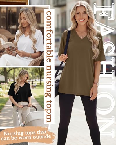4 Pack Women's Nursing Short Sleeve Shirts - color: Light Brown, White, Light Gray, Black, size: Small