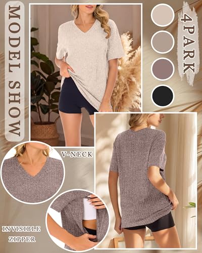 Ficerd 4 Pack Women's Oversize Nursing Shirts - color: Cream, Khaki, Light Coffee, Black, size: Large