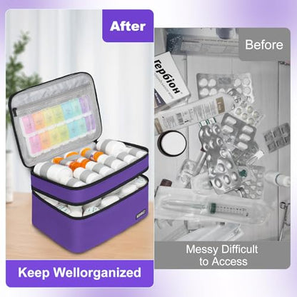 LEFOR·Z Medicine Storage Bag,Double Layers Pill Bottle Organizer Bag Empty - color: Purple