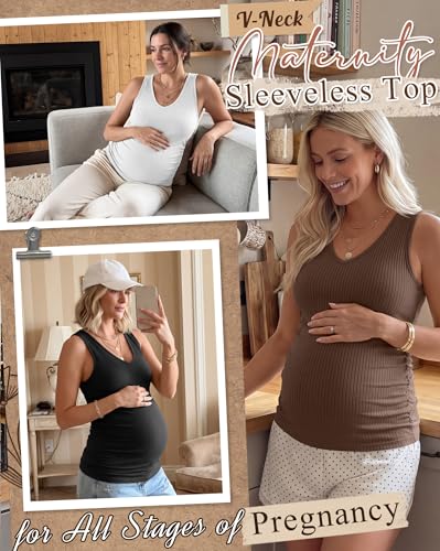 4 Pack Women's Maternity Pregnancy Tanks - color: Brown, Light Gray, White, Black, size: XX-Large