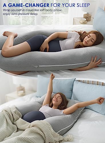 QUEEN ROSE Cooling Pregnancy Pillow, U Shaped Maternity Body Pillow, Gray - color: Grey