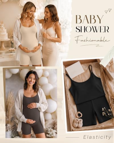 3 Pack Women's Maternity Jumpsuit Shorts - color: Apricot, Brown, Black, size: Medium