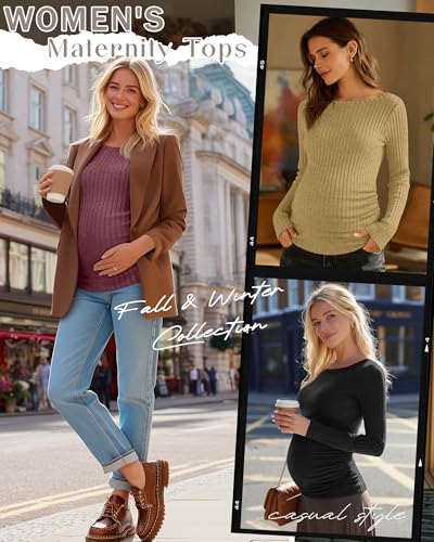 3 Pack Maternity Sweaters Long Sleeve Pregnancy Tops - color: Dark Red, Ginger, Black, size: Small