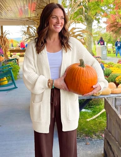 MEROKEETY Long Sleeve Oversized Cardigan Sweaters for Women - color: Beige, size: Small