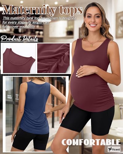 Ficerd 4 Pcs Womens Maternity Sleeveless Tank Tops - color: Black, Navy Blue, Wine Red, White, size: Medium