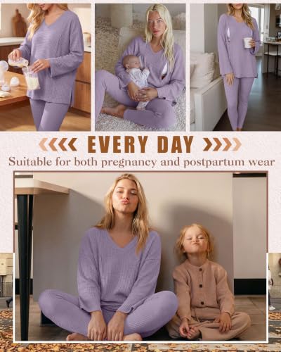 Neer 2 Pcs Maternity Nursing Pajamas Set Oversize - color: Taro Purple, size: Large