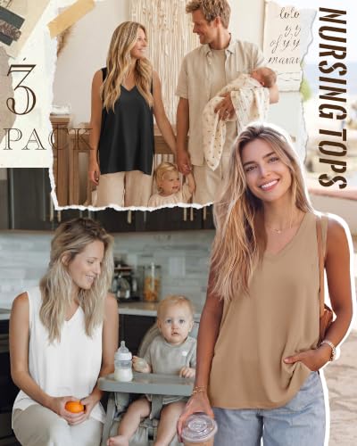 3 Pack Womens Maternity Nursing Tank Top - color: Khaki, White, Black, size: Large