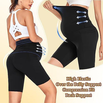 GROTEEN 3 Pack Women's Maternity Shorts with Pockets Over the Belly - color: Black/Navy Blue/Dark Gray, size: X-Large