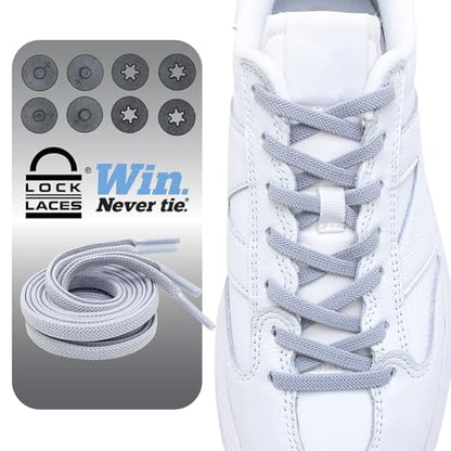 Lock Laces Flat No Tie Elastic Shoelaces for Casual & Fashion Shoes - color: Light Gray