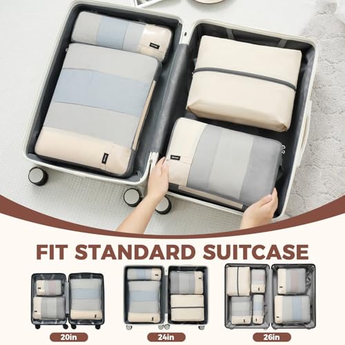 BAGAIL Lightweight Compression Packing Cubes for Travel, 6 Set, Beige - color: Beige