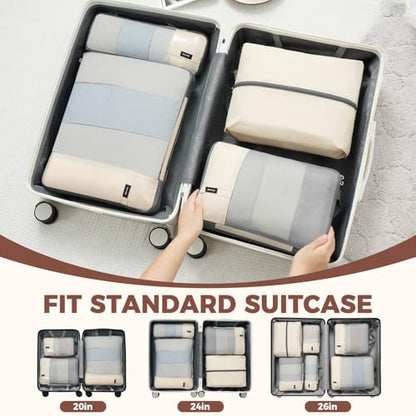 BAGAIL Lightweight Compression Packing Cubes for Travel, 6 Set, Beige - color: Beige