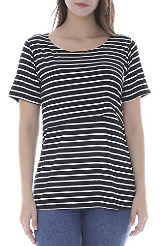 Smallshow Women's Maternity Nursing Tops Short Sleeve Breastfeeding Clothes - color: Black Stripe/Dim Grey/Light Grey(3 Pack), size: Medium