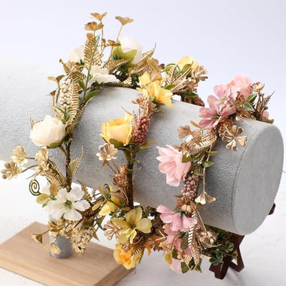 Fairy Rose Flower Crown, Autumn Yellow Flower Headband - color: Orange