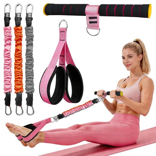 Durable Comfortable Padded Handle Adjustable Pedal Resistance Band 20-40LBS for Full Body Workout - color: pink