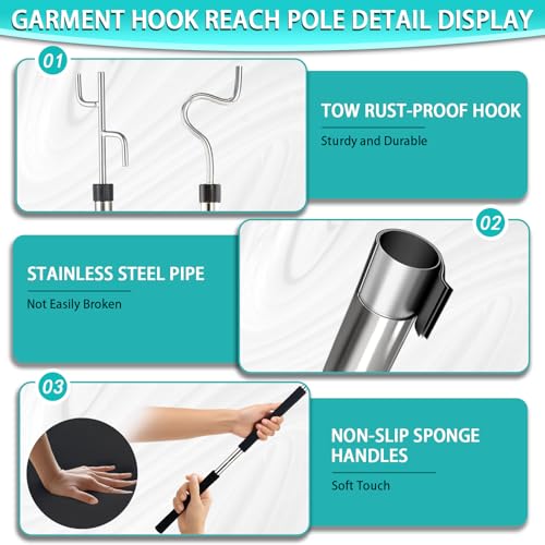 Clothes Hook Pole Heavy Duty,32 to 80In Retail Clothing Hook Pole - color: Black