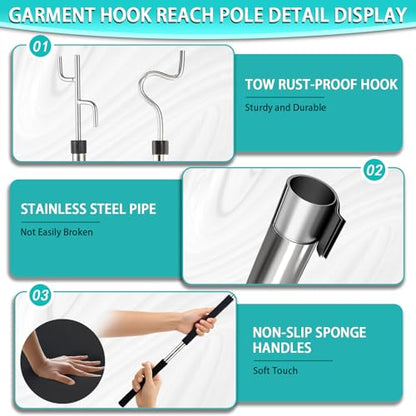 Clothes Hook Pole Heavy Duty,32 to 80In Retail Clothing Hook Pole - color: Black