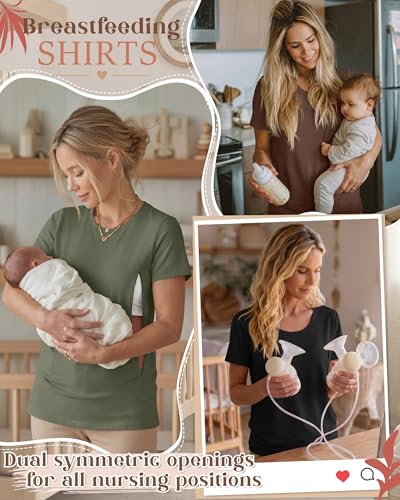 3 Pack Nursing Tops for Women - color: Army Green, Brown, Black, size: Medium