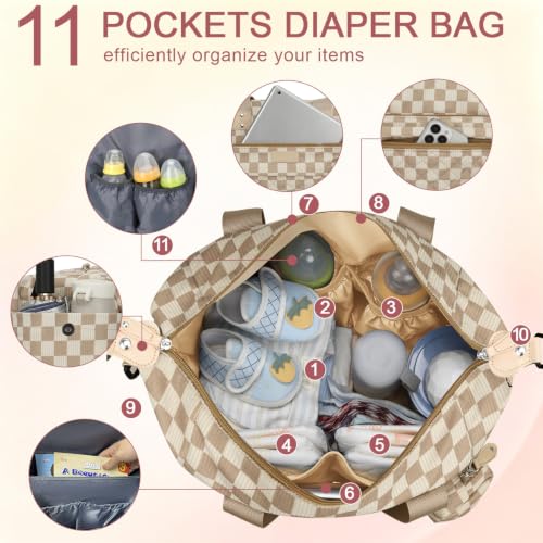 Pritent Diaper Bag Tote Waterproof Maternity Baby Bags with Pacifier Case - color: Plaid, size: Medium