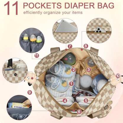 Pritent Diaper Bag Tote Waterproof Maternity Baby Bags with Pacifier Case - color: Plaid, size: Medium