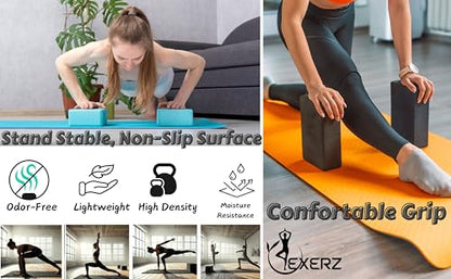EXERZ Yoga Blocks 2 pack, Gym Blocks, Exercise Workout Fitness Bricks, Pilates Stretch Handstand Non-Slip - color: Grey