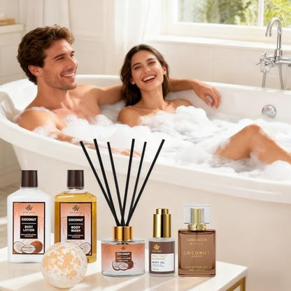 35 Pcs Coconut Vanilla Spa Gift Basket for Women & Men, Face Skin Care Set
