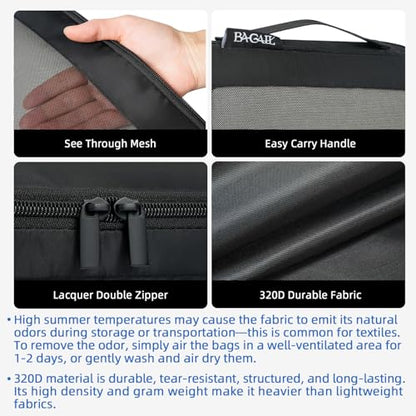 BAGAIL 4 Set/6 Set/8 Set Compression Packing Cubes Travel Accessories Expandable Packing Organizers (Square Mesh, 06-Black) - color: 06-Black, style: Square Mesh