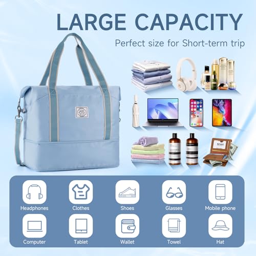 WALNEW Travel Duffel Bag, Weekender Bag for Women, Light Blue - color: Light Blue