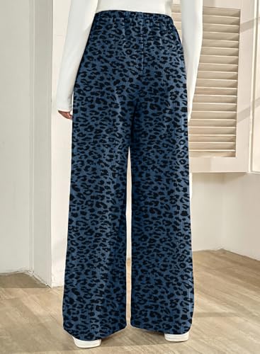 BLENCOT Maternity Pants Leopard Wide Leg Drawstring Pregnancy Trousers - color: Blue, size: XX-Large