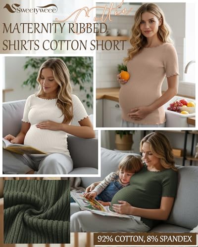 3 Pack Women's Maternity Ribbed Shirts - color: Army Green, Cream, Khaki, size: Small